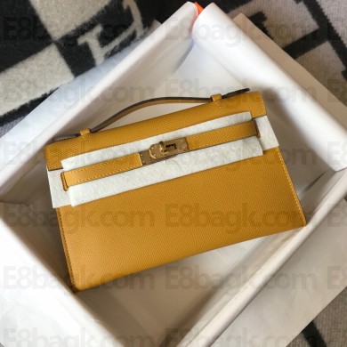 HERMES KELLY 22 EPSOM LEATHER CLUTCH BAG IN YELLOW