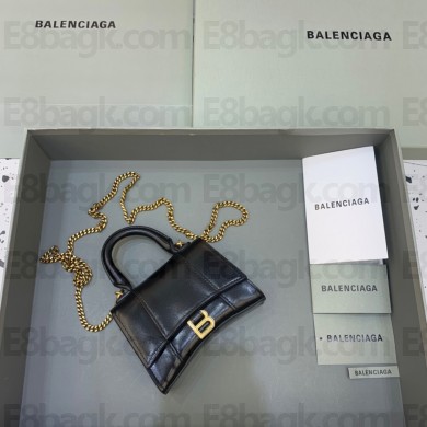 balenciaga hourglass mini handbag with chain metallized black calfskin