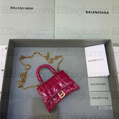 balenciaga hourglass mini handbag with chain metallized crocodile embossed red/gold