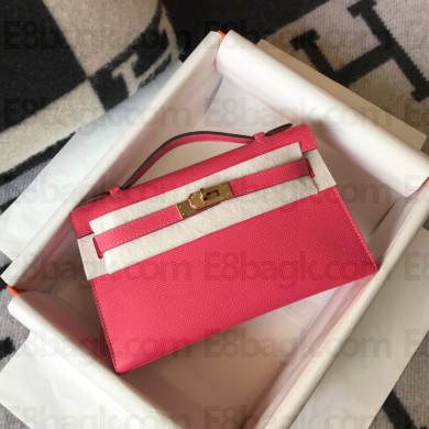 HERMES KELLY 22 EPSOM LEATHER CLUTCH BAG IN ROUGE