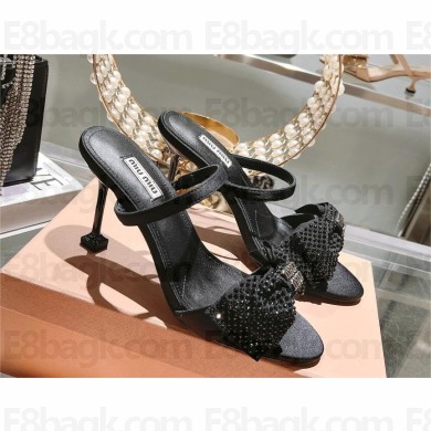 MIU MIU HEEL 8.5CM Satin bow sandals black 2023