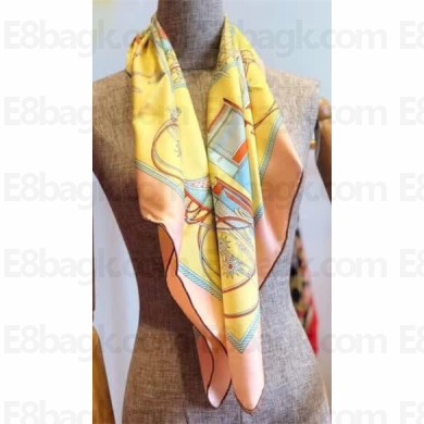 Hermes Printed Silk Scarf 90x90cm Yellow 2018