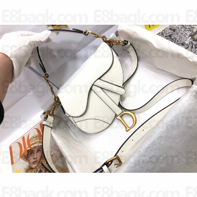 Dior Mini Saddle Bag In grained Calfskin white