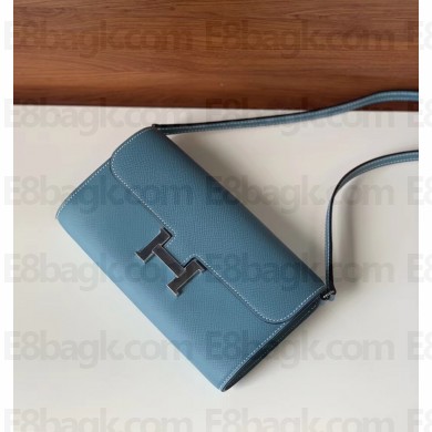 Hermes constance to go bag in epsom leather denim blue