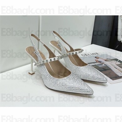 MIU MIU Satin slingback pumps with crystals silver 2023