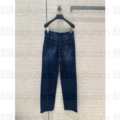 MIU MIU NAVY Washed denim flared jeans 2025