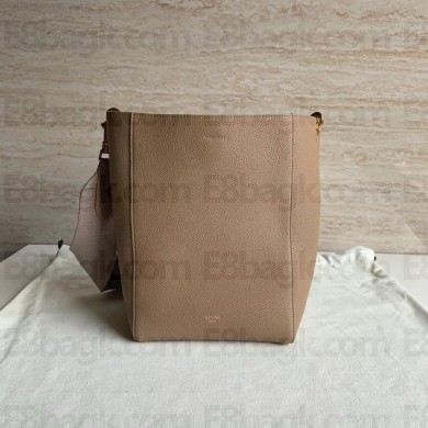 Celine Sangle Bucket Small Shoulder Bag in Grained Calfskin apricot
