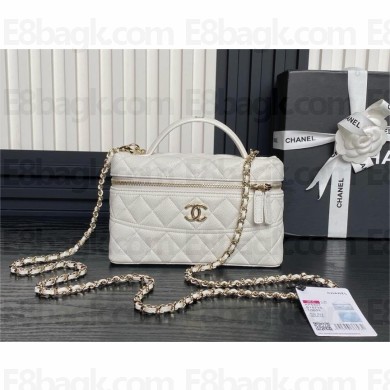 chanel white clutch with chain in grained leather AP4407 2025