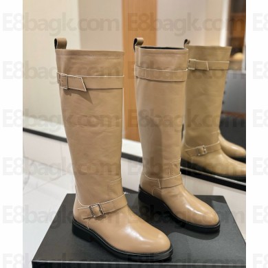 saint Laurent River leather thigh boot beige 2024