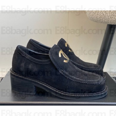 Chanel suede calfskin loafers black 1213-2024