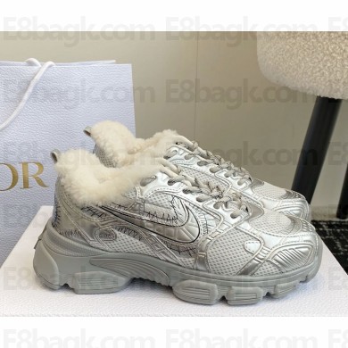 Dior x nike women/men Chrono Sneaker Mesh Leather with shearling silvery 2024