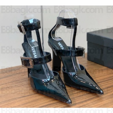 Versace Heel 11cm patent calfskin sandals with buckle black 2024