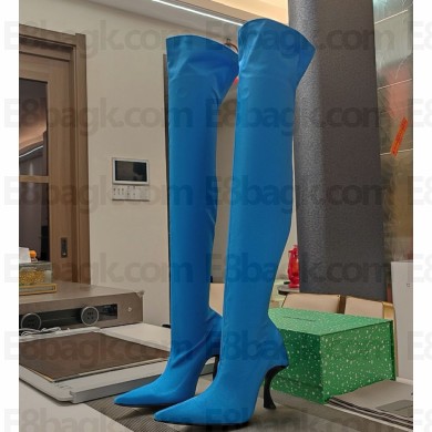 Balenciaga silk Knee-High Boots in blue heel 10.5cm 2024