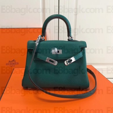 Hermes mini kelly 20 bag atrovirens in clemence leather with silver hardware