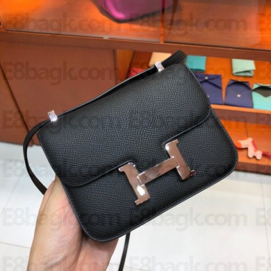 Hermes mini constance bag in original epsom leather handmade black with silver hardware