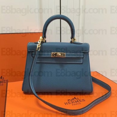 Hermes mini kelly 20 bag Blue in clemence leather with goldenhardware