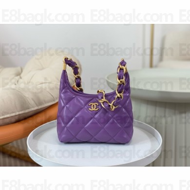 Chanel Shiny Lambskin & Gold-Tone Metal Small Hobo Bag PURPLE AS4922 2024