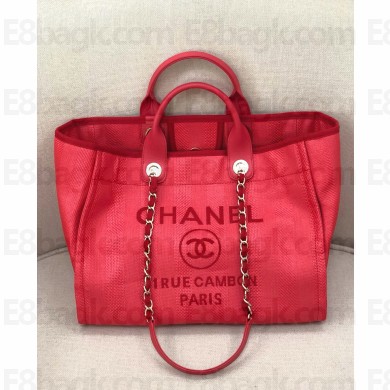 Chanel medium Deauville canvas Tote Bag red 2019