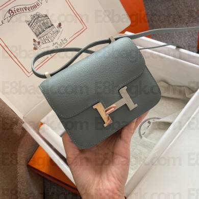 Hermes mini constance bag in original epsom leather handmade etain with silver hardware