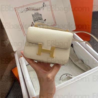 Hermes mini constance bag in original epsom leather handmade off white with gold hardware