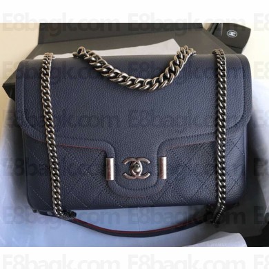 Chanel Grained Calfskin Medium Archi Chic Flap Bag A57217 Blue/Silver 2018