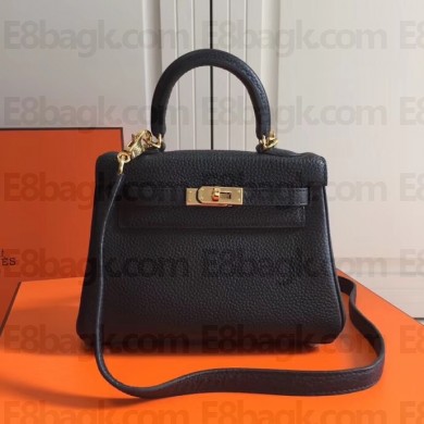 Hermes mini kelly 20 bag Black in clemence leather with golden hardware