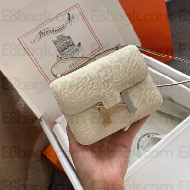Hermes mini constance bag in original epsom leather handmade off white with silver hardware