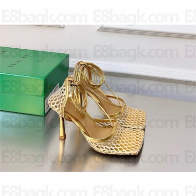 Bottega Veneta Heel 9cm Mesh Square Sole Ankle-strap Stretch Sandals gold