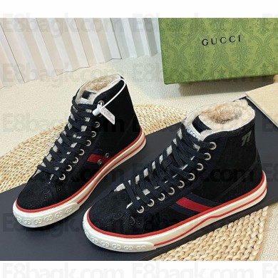 Gucci women's/men's Tennis 1977 suede leather high top sneakers with shearling 1031-02 2024  