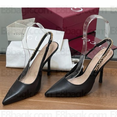 Gucci heel 10.5cm Signoria slingback pump calfskin black 782831 1031-2024