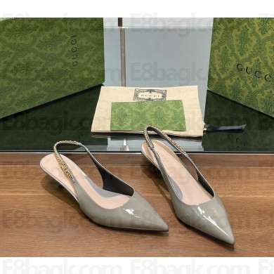 Gucci heel 4.5cm Signoria slingback pump patent leather grey 782832 1031-2024
