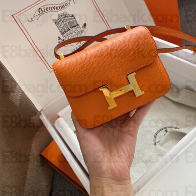 Hermes mini constance bag in original epsom leather handmade orange with gold hardware