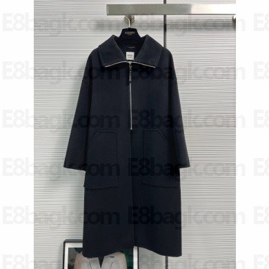 hermes cashmere zipped LONG coat BLACK 2023 