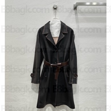 Prada black leather coat 56A151 2024 