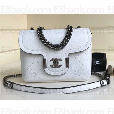 Chanel Grained Calfskin Small/Medium Archi Chic Flap Bag A57217 White/Silver 2018
