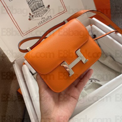 Hermes mini constance bag in original epsom leather handmade orange with silver hardware
