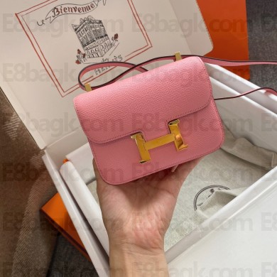 Hermes mini constance bag in original epsom leather handmade pink with gold hardware