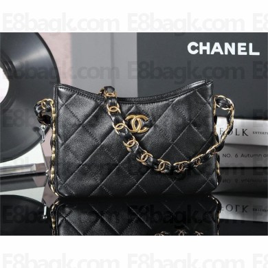 CHANEL Lambskin & Gold-Tone Metal Hobo Handbag black AS5177 2024 