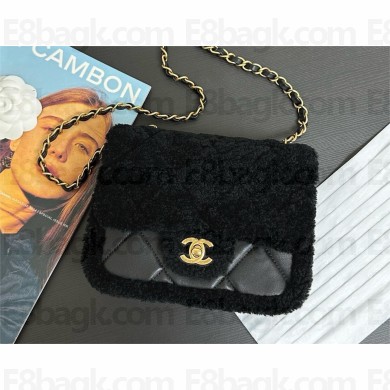 Chanel Shearling Lambskin Mini Flap Bag AS5148 black 2024