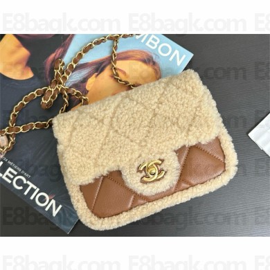 Chanel Shearling Lambskin Mini Flap Bag AS5148 brown 2024