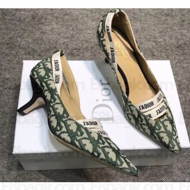 Dior Heel 6.5cm J'Adior And Double Ribbon Pumps In Obliuqe Jacquard Canvas Green 2019