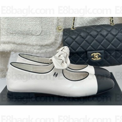 Chanel Lambskin & Metal Mary Janes G46149 White & Black 1122-2024