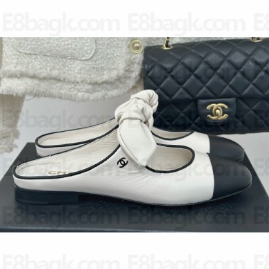 Chanel Lambskin & Metal mules white & Black 1122-2024