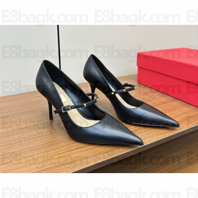 VALENTINO women's Rockstud Wispy leather  pumps in black heel 8cm 2024
