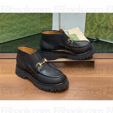 Gucci Women's/men's Sylke Horsebit leather Ankle Boot in black heel 4.5cm 2024