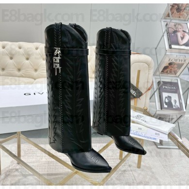 Givenchy Shark Lock Cowboy boots in leather with western pattern black heel 6cm 2024
