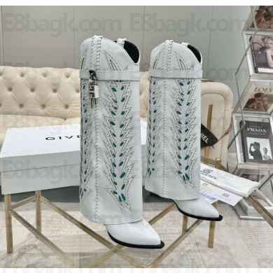 Givenchy Women's Shark Lock Cowboy Boots in Leather with Strass heel 6cm 2024