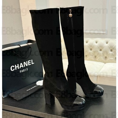 Chanel Heel 8cm Calfskin High Boots Suede Black 2024