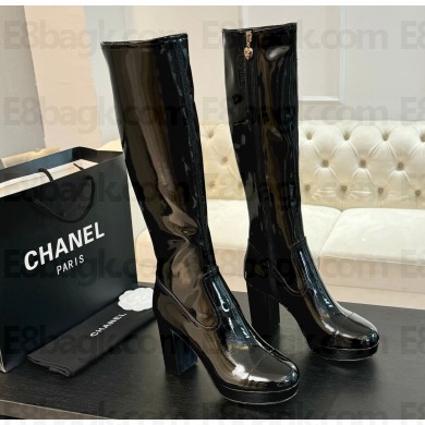 Chanel Heel 8cm Calfskin High Boots Black 2024