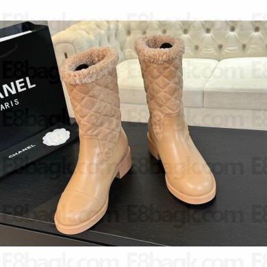 Chanel Suede&leather Calfskin flat Boots Beige heel 5.5cm  2024